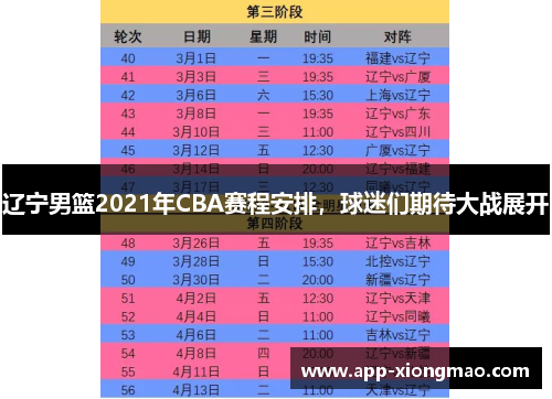 辽宁男篮2021年CBA赛程安排，球迷们期待大战展开